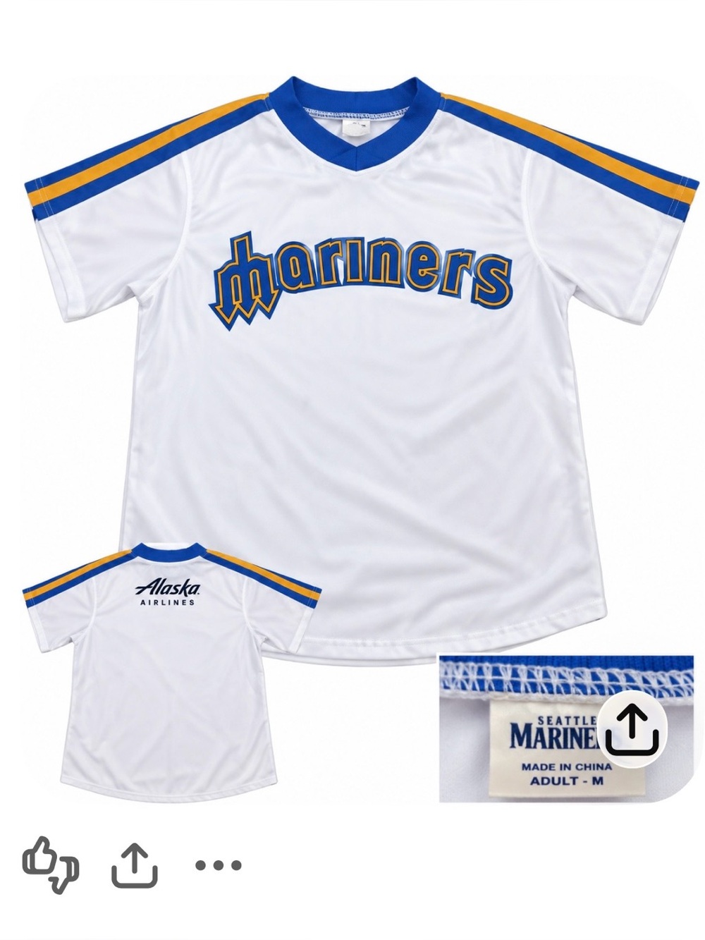 Seattle Mariners Retro Throwback Alaska Airlines Jersey Adult M